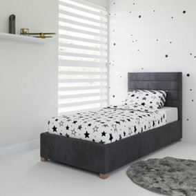 Rest Relax Lottie Solo Ottoman Bed Plush Velvet Steel Grey - Single 3ft