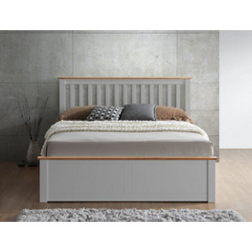 Rest Relax Manhattan Pearl Grey and Oak Trim Wooden Ottoman Bed