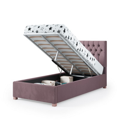 Rest Relax Mia Solo Ottoman Bed Plush Velvet Blush Pink Single 3ft