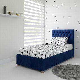 Rest Relax Mia Solo Ottoman Bed Plush Velvet Navy Blue - Single 3ft