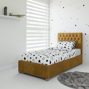 Rest Relax Mia Solo Ottoman Bed Plush Velvet Ochre - Single 3ft