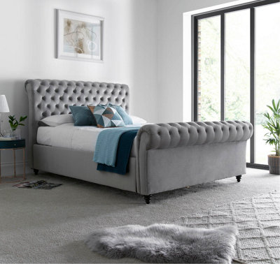 Rest Relax Osborne Grey Velvet Chesterfield Ottoman Bed