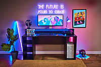 Rest Relax Simulator Gaming Desk in Black with RGB LED Lights