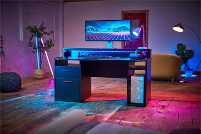 Rest Relax Warrior Gaming Desk in Black with RGB LED Lights
