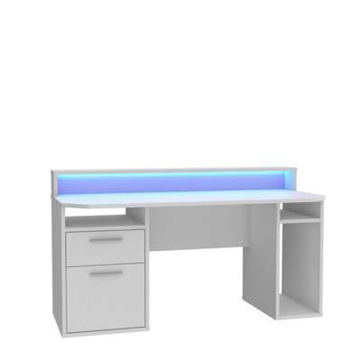 Rest Relax Warrior Gaming Desk in White with RGB LED Lights