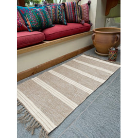 Reteela Living Room Rug Beige with Natural Striped Design / 70 cm x 130 cm