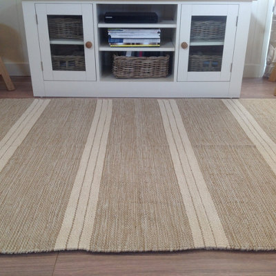 Reteela Living Room Rug Beige with Natural Striped Design / 70 cm x 130 cm