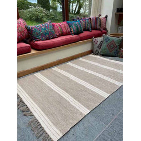 RETEELA Living Room Rug with Natural Striped Design - L120 x W180 - Beige