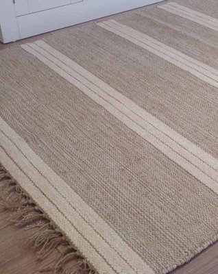 RETEELA Living Room Rug with Natural Striped Design - L60 x W90 - Beige