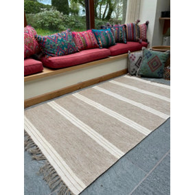 RETEELA Living Room Rug with Natural Striped Design - L90 x W150 - Beige