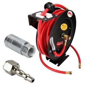 Retractable 30 Feet 3/8 Air Hose Wall Mountable 3/8 BSP Quick Release Fittings