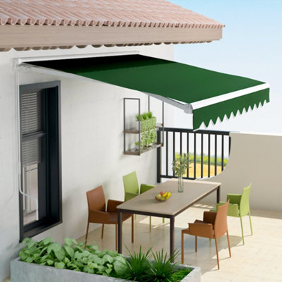 Retractable Awning Canopy Outdoor Garden Sun Shade Manual Shelter for Door Window,Green,3 m x 2.5 m