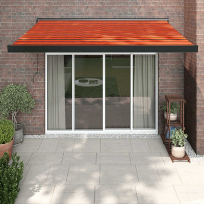 Retractable Awning Garden Sun Shade Canopy Gazebo for Back Door, Porch, Patio Orange and Brown 3x2.5 m Fabric and Aluminium