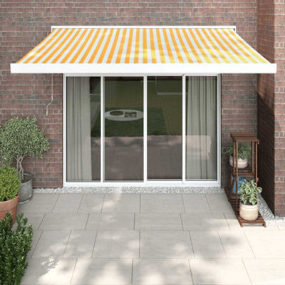 Retractable Awning Garden Sun Shade Canopy Gazebo for Back Door, Porch, Patio Yellow and White 3.5x2.5 m Fabric and Aluminium