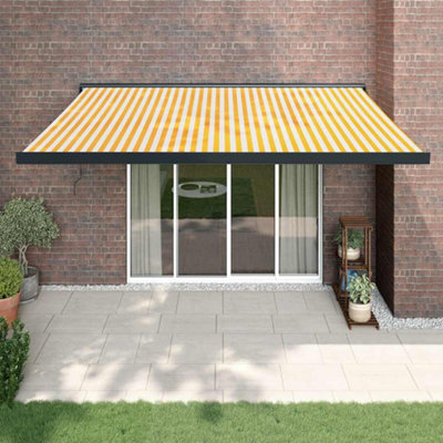 Retractable Awning Garden Sun Shade Canopy Gazebo for Back Door, Porch, Patio Yellow and White 4x3 m Fabric and Aluminium