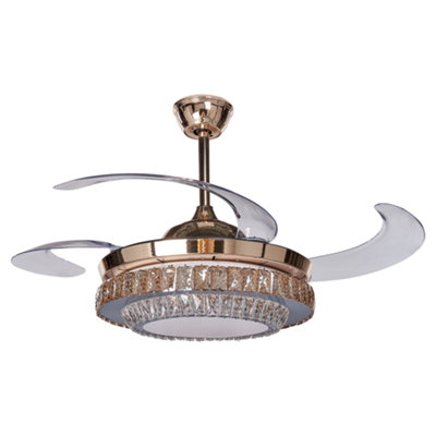 Retractable Blades Ceiling Fan with Light Gold ASHLEY