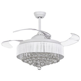 Retractable Blades Ceiling Fan with Light White PEEL