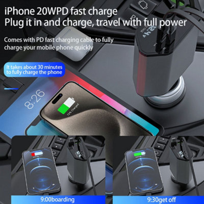 Retractable car charger  120W fast charging USB and TYPE-C Apple interface - 4