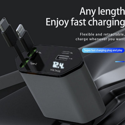 Retractable car charger  120W fast charging USB and TYPE-C Apple interface - 5