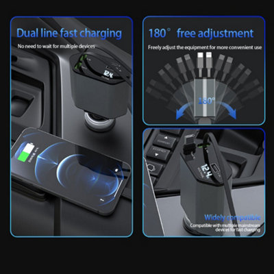 Retractable car charger  120W fast charging USB and TYPE-C Apple interface - 6