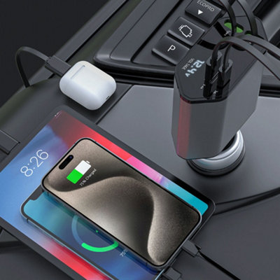 Retractable car charger  120W fast charging USB and TYPE-C Apple interface - 8