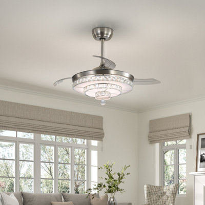 Retractable Ceiling Fan with Lights Remote Control 42 Inch Fandelier Ceiling Fan with 6 Speed for Home