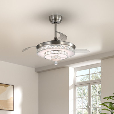 Retractable Ceiling Fan with Lights Remote Control 42 Inch Fandelier Ceiling Fan with 6 Speed for Home