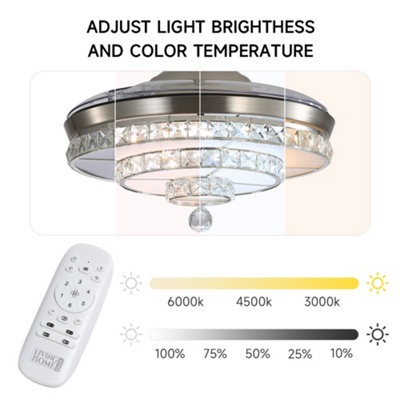 Retractable Ceiling Fan with Lights Remote Control 42 Inch Fandelier Ceiling Fan with 6 Speed for Home