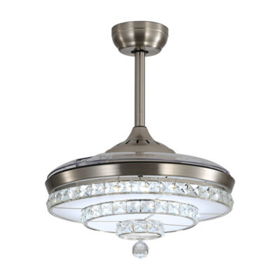 Retractable Ceiling Fan with Lights Remote Control 42 Inch Fandelier Ceiling Fan with 6 Speed for Home