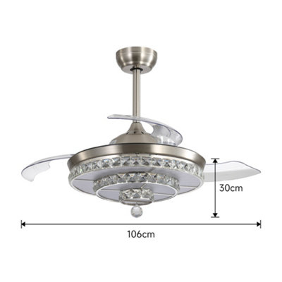 Retractable Ceiling Fan with Lights Remote Control 42 Inch Fandelier Ceiling Fan with 6 Speed for Home