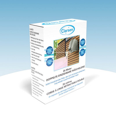 Retractable Clothesline 26m, Double Line with PVC Coating, Wall Mounted ...