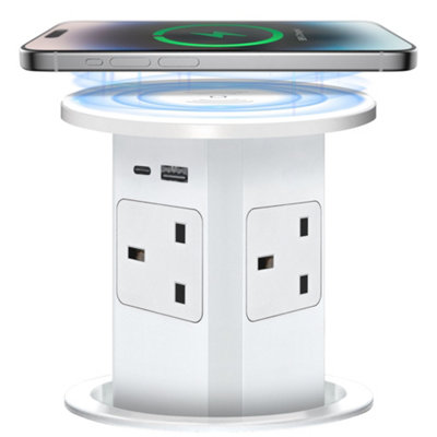 Retractable Pop Up Power Sockets,  Fast Wireless Charging Pad - 4x UK Plug + 2x USB A & C Perfect for Home and Office Price Comparisons | Compare The Build