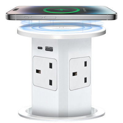 Retractable Pop Up Power Sockets, Fast Wireless Charging Pad - 4x UK ...