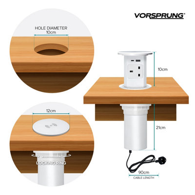 Retractable Pop Up Power Sockets, Fast Wireless Charging Pad - 4x UK ...