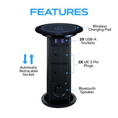 Retractable Pop Up Power Sockets, Perfect for Home and Office - 4x UK ...