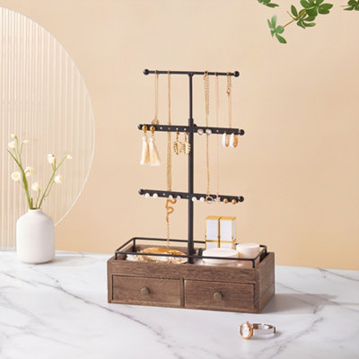 Retractable T Shaped Vintage Style Jewelry Display Stand with Drawers