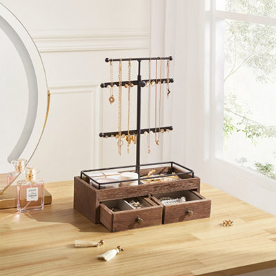 Retractable T Shaped Vintage Style Jewelry Display Stand with Drawers