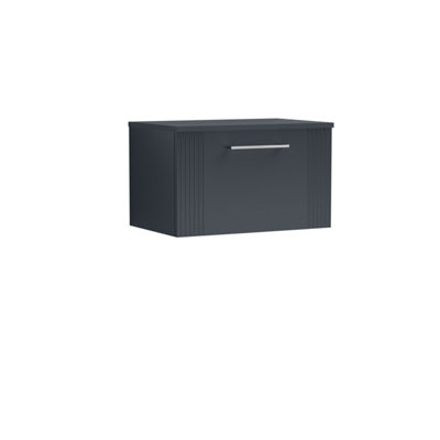 Retro 1 Drawer Wall Hung Vanity Unit with Colour Coordinating Worktop - 600mm - Satin Soft Black -Balterley
