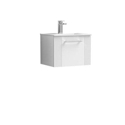 Retro 1 Drawer Wall Hung Vanity Unit with Minimalist 1 Tap Hole Ceramic Basin - 500mm - Satin White - Balterley