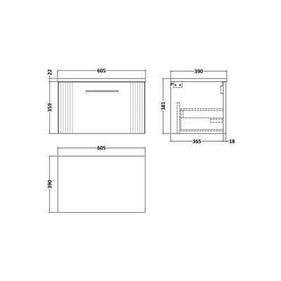 Retro 1 Drawer Wall Hung Vanity Unit with Sparkling Black Laminate Worktop - 600mm - Satin Soft Black - Balterley