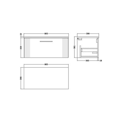 Retro 1 Drawer Wall Hung Vanity Unit with Sparkling Black Laminate Worktop - 800mm - Satin Grey - Balterley