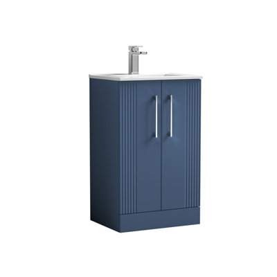 Retro 2 Door Floor Standing Vanity Unit with Minimalist 1 Tap Hole Ceramic Basin - 500mm - Satin Blue - Balterley