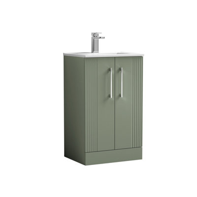 Retro 2 Door Floor Standing Vanity Unit with Minimalist 1 Tap Hole Ceramic Basin - 500mm - Satin Green - Balterley