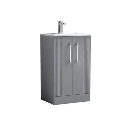 Retro 2 Door Floor Standing Vanity Unit with Minimalist 1 Tap Hole Ceramic Basin - 500mm - Satin Grey - Balterley