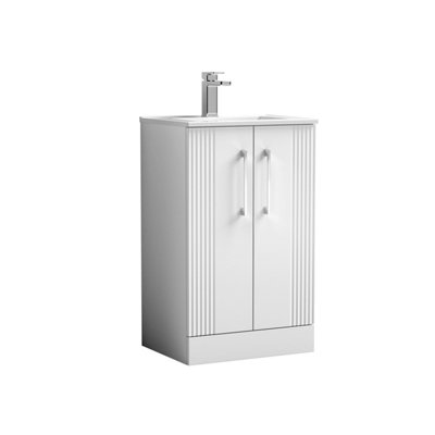 Retro 2 Door Floor Standing Vanity Unit with Minimalist 1 Tap Hole Ceramic Basin - 500mm - Satin White - Balterley