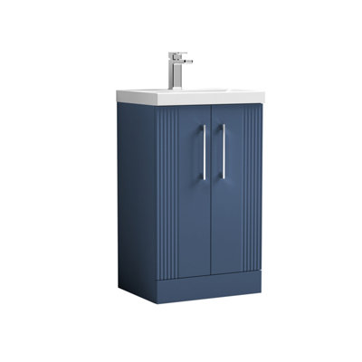 Retro 2 Door Floor Standing Vanity Unit with Thin-Edge 1 Tap Hole Ceramic Basin - 500mm - Satin Blue - Balterley