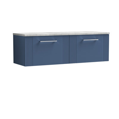 Retro 2 Drawer Wall Hung Vanity Unit with Bellato Grey Laminate Worktop - 1200mm - Satin Blue - Balterley