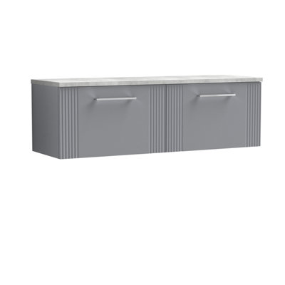 Retro 2 Drawer Wall Hung Vanity Unit with Bellato Grey Laminate Worktop - 1200mm - Satin Grey - Balterley