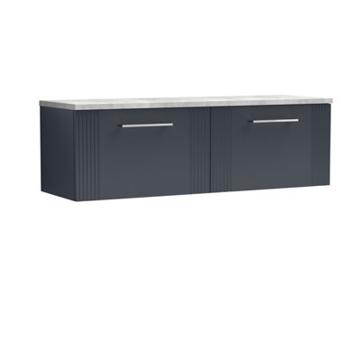 Retro 2 Drawer Wall Hung Vanity Unit with Bellato Grey Laminate Worktop - 1200mm - Satin Soft Black - Balterley
