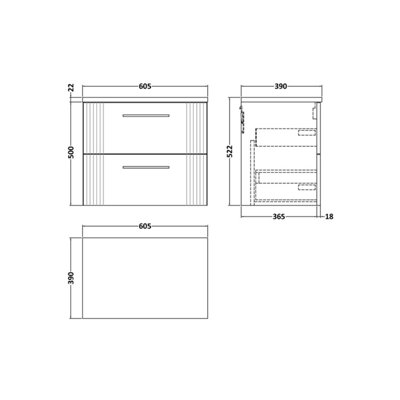 Retro 2 Drawer Wall Hung Vanity Unit with Bellato Grey Laminate Worktop - 600mm - Satin Grey - Balterley